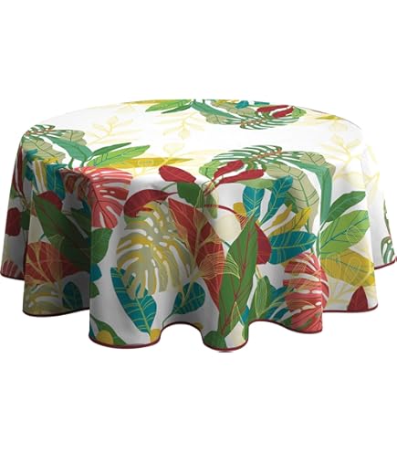 Nappe Ronde Anti-Taches 160cm Palmiers - Beige, Gris, Noir - 100% Polyester Déperlant - Entretien Facile