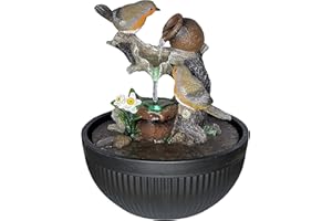 GPH GARDEN PET HOME Indoor Tabletop Fountain Water Feature LED Lights Polyresin Statues Home Decoration (Robins Water Feature)