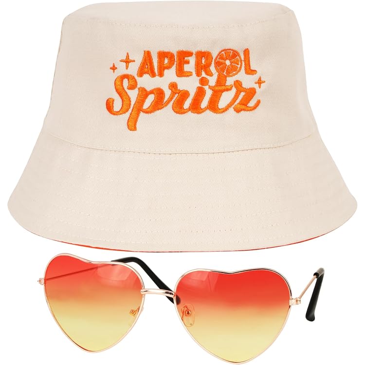 Damen Fischerhut Mit Vintage-Sonnenbrille Set – Bestickt, Baumwolle, Farbverlauf, Für Strand, Karneval & Sommer