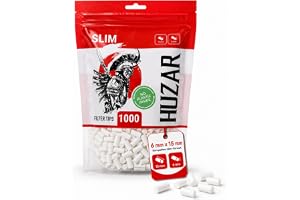 HUZAR cigarettfilter 6 mm slim – 1 000 stycken i återförslutningsbar påse, pappersfilter utan plast