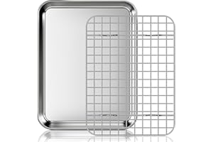 Fire More Bandeja para hornear con Rejilla de Enfriamiento: Bandeja Rectangular para hornear de acero inoxidable para Galletas, Fácil de Limpiar y, Tamaño 10 x 8 x 1 Pulgada