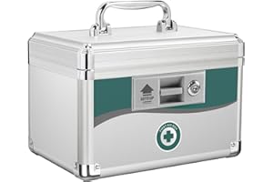 Glosen Medicine Lock Box with 2 Keys, Lockable Storage Box for Medication Organizer, Empty First Aid Box with Removable 3-Compartment Tray for Home, Travel, College Dorm 10 x 6.9 x 6.9 Inch