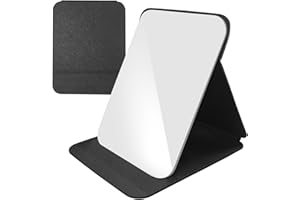 xuefenfei Espejo Portátil Plegable, Espejo De Maquillaje Plegable, Super HD Mirror De Viaje Portátil De Cuero De PU, para Dormitorio, Viajes, Camping (Negro, 21 x 15 cm)