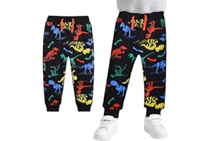 FILOWA Pantaloni Sportivi Bambino Cotone Nero Coulisse Cintura Elastica Dinosauro Stampa Scuola Ragazzo Pantaloni Bimbo 2-7 Anni
