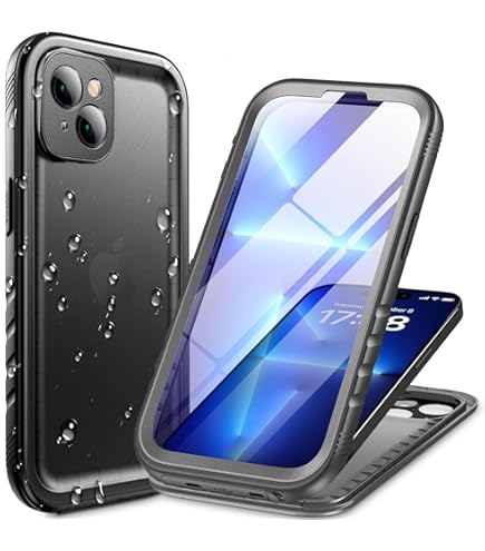 Lanhiem Hoes voor iPhone 15 Plus, IP68 waterdicht, 360 graden volledige beschermhoes, stootvast, stofdicht, outdoor pantserhoes met ingebouwde displaybescherming, zwart