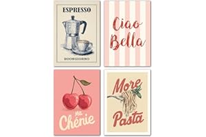LAVEMA Lot de posters A4 (21 x 30 cm) - Décoration murale vintage pour cuisine et salle à manger - Style italien - Élégante décoration de cuisine - Tableau mural esthétique