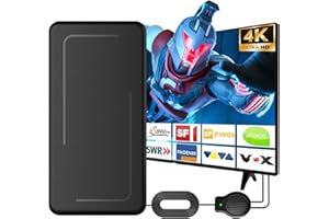 Roujune DVBT2 Antenne, Zimmerantenne DVB-T & DVB-T2 Antennen mit Verstärker, Zimmerantenne für Fernseher mit Großer Reichweite und 360° Empfang, Geeignet für 1080p 4K & Alle TV-Geräte