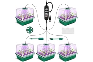 DOUUCO Mini serra per piante, 5 pezzi, vassoio per piantine con tappetino riscaldato, regolatore di luminosità regolabile, scatola di coltivazione durevole, con coperchio alto e ventilazione