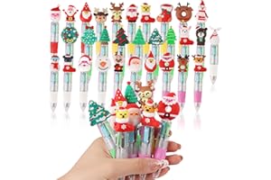 SULOLI Stylos de Couleur Noël pour Enfants, 4 en 1 Mignon Stylo Bille Rétractable- Fête Gadget Noel Enfants Ecole Matériel Cadeau (Noël-30pcs)