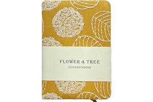 ipoul A6 Notebook, Pocket Journal, Embroidered Leaf Cover, Gifts for Girl, Small Fabric Notebook, Lay Flat, Hardcover, 4x6, Lined Paper & Sketchbook, Cute Diary, Writing Journal for Women, Yellow