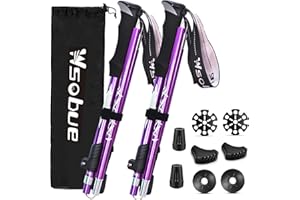 WSOBUE Bastónes de Senderismo,Bastón de Trekking Plegable Anti-Choque Aluminio 7075, Bastones de Marcha para Senderismo Alpinismo Trail Viaje