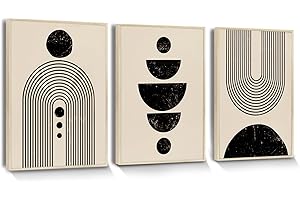 hyidecorart Cadre en Bois Tableau Boho Noir Beige, Tableau Decoration Murale Salon Arches Abstraites Géométrie Nordique Minimalisme Chambre Salle De Bain Cuisine Bureau