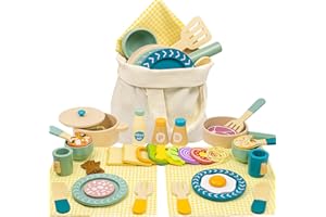 SEKEPINGO 36pcs Wooden Toy Pots And Pans Sets for Toddlers,Wooden Kitchen Toys Accessories Cooking Set Food Cookware Pretend Play Toys for Kids Girls and Boys