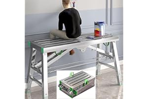 GENERIC Adjustable Work Platform with 400 kg Duty Rating, Portable Multipurpose Folding Scaffolding Work Platform Scaffold Tower Ladder Stool Bench Adjustable Height, Carbon Steel Structure