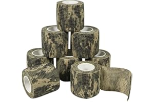 QiGui 8 Rouleaux Bande Cohésive Camouflage Bandage Autoadhésif Cohésifs Camo Ruban Auto-adhésif Elastiques Bandage Médical Bande Adhésifs Pansements Adhésifs pour Chasse Extérieur Sports 5cm
