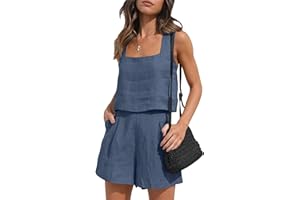 Springcmy Ensemble 2 pièces pour femme avec débardeur sans manches et short élastique avec poches pour l'été, la plage, le salon, streetwear Y2K