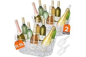 Lifewit Bärbar Ishink 11,5L, Champagnehink med Sked, 2-Pack (1 Förpackning), Plastkylare för Vinflaskor för Cocktails, Drycker, Vin, 42 × 28 × 16 cm