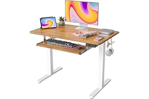 FEZIBO Escritorio Eléctrico de Pie con Bandeja Teclado - 100 * 60cm Mesa Acero Escritorio Altura Ajustable con Sistema Anticolisión, Tablero de Empalme, Panel de Control con 3 Funciones de Memoria