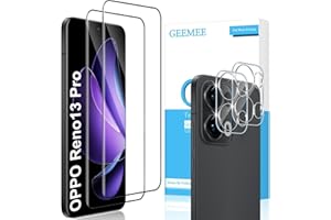 GEEMEE 2+2 Piezas Protector de Pantalla para OPPO Reno 13 Pro 5G y Protector de Lente de Cámara, 9H Dureza HD Cristal Templado Anti-Arañazos Sin Burbujas Vidrio Templado Protectora