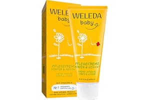 ‎WELEDA WELEDA Bio Baby Calendula Pflegecreme Körper & Gesicht 75ml - Naturkosmetik Gesichtscreme / Hautcreme mit Sesamöl & Lanolin zur Pflege trockener Haut. Babypflege Feuchtigkeitscreme für Babys & Kinder