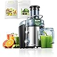 Juicer Machines, FOHERE 800W Juicer Whole Fruit and Vegetables, Quick Juicing Easy to Clean, 75MM Large Feed Chute, Dual Speed Setting and Non-Slip Feet, Silver