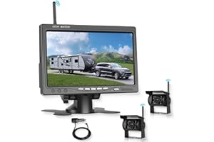 HODOZZY Kit Telecamera Per Retromarcia Wireless, Monitor LCD HD da 7" Con Antenna, 2 X Telecamera Posteriore Wireless, Impermeabile Versione Notturna,12-36 V telecamera retrovisore per camper, camper