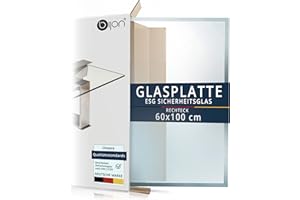 ‎BIJON BIJON Glasplatte Tisch ESG Sicherheitsglas Rechteck - Für Esstisch, Couchtisch, Gartentisch, Schreibtisch, Bodenplatte, Funkenschutz, Kaminschutz - Glasplatte 60x100 cm oder 100x60 cm