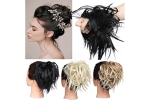 ‎TESS TESS Haarteil Dutt Haargummi mit Haaren Glatt struppige Haarknoten Hochsteckfrisuren günstig Hair Extensions Haarverlängerung für Frauen 45g Schwarz