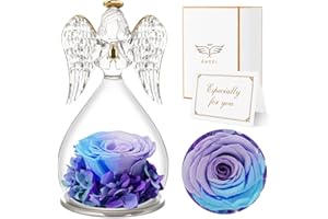 Sunia Cadeau Fete des Meres, Rose Eternelle Cadeau Maman, Fleur Eternelle avec Ange Figurine, Idee Cadeau Femme, Cadeau Anniversaire Maman, Rose Eternelle sous Cloche, Cadeau Femme Original,Vraie Rose