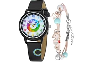 KDM Wodoodporny analogowy zegarek dla dzieci, dziewcząt, chłopców, skórzany pasek