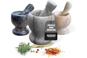 LEDSone Juego de mortero y mortero de mármol sólido, triturador de mano para alimentos, hierbas, especias, pasta y accesorios de cocina esenciales Chai (marfil)