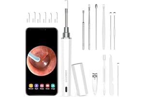 Pancellent Otoscopio Endoscopio Auricolare, Detergente Per Le Orecchie 1080HD Con 6 Luci LED Otoscopio Kit per la Rimozione del Cerume ad Alta Definizione, Adatto per iPhone/iPad, iOS, Android(Bianco)