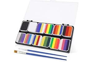 FILFEEL Professionale Face Body Paint Pigment 12 colori a base d'acqua Body Art Face Paint Kit Halloween Party Cosplay Fancy Makeup Palette Set con 2 pennelli