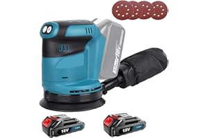 ANUPTTA Akku Exzenterschleifer, kompatibel mit Makita 18V Akkus, Bürstenloser mitmit 2x3000mAh Akku und Ladegerät, 4PCS Schleifpapier, 125mm 3 Leistungsstufe, zum Schleifen Polieren