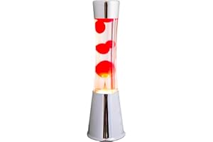 Fisura - Red Magma lamp from The 70s. Chrome Base, Transparent Liquid and red Motion lamp. 2 Wax lamp Bulbs Included. 11 cm x 11cm x 39,5 cm. UK Plug.