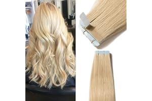 ELAILITE Tape in Hair Extensions 40pcs Real Human Hair Full Head - Skin Weft Invisible Remy Hair Extension Straight (#613 Bleach Blonde, 18inch-100g)