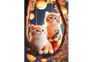 QENSPE 5D Diamond Painting Gatos Naranja, Cuadro Diamante para Adultos Completo, Gatitos Diamond Art Kit para Niños, Rhinestones Bordado Punto de Cruz DIY Decoración Hogar Pared 30x40cm