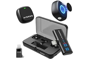 AIRHUG Kabelloses Lavalier-Mikrofon für iPhone/Android/PC, Ansteckmikrofon mit 60-Stunden-Akku, 48KHz 24Bit, Lightning/USB-C-Plug-Play, 3 Aufnahmemodi, kabelloses Mikrofon für Vlog, YouTube, Interview