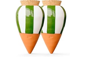 Pepin | 2X Ollas Terre Cuite à Planter | Arrosage Automatique et Ecologique pour Plante d'Intérieur et d'Extérieur | Système d'Irrigation Naturel | Autonomie d'Environ 1 Semaine | OYA Rayé Vert 25cl