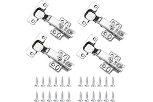 YUNYU 4-Pack Soft Close Mute Hinges, Full Overlay Cabinet Hinges with Screws for Kitchen, Bathroom, Bedroom Cupboard
