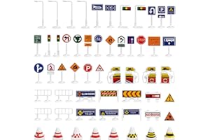 SAFIGLE Zestaw do zabawy drogowej, 56-częściowy zestaw zabawek do znaków drogowych, zabawki ostrzegawcze z tworzywa sztucznego, mini stożki drogowe i zabawka sygnalizacyjna dla dzieci