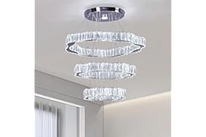 Cainjiazh Lámpara de araña moderna de 3 anillos lámpara de araña de cristal lámpara de techo DIY forma ajustable lámpara de araña lineal LED lámpara dormitorio del restaurante(blanco frío)