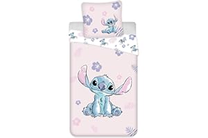 JERRY FABRICS Wende Bettwäsche-Set Disney Stitch Pink 100% Baumwolle, Bettbezug 135 x 200 cm, Kissenbezug 80 x 80 cm