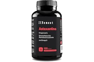 Astaxantina, 80 mg de microalga Haematococcus Pluvialis que aporta 8 mg de Astaxantina por Cápsula Blanda - 10% de Astaxantina Pura - 120 Cápsulas Blandas de Gelatina - con Omega 3 - Zenement