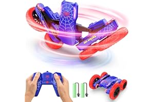 DEERC RC Stunt Car, Double Side Driving, 360° Rotation & Flip, RC Crawler W/LED Lights, 2 Batteries, 4WD 2.4GHz Remote Control Car, All Terrain Race Stunt Toys Gift for Kids Boys Girls Man