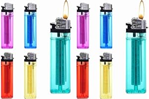 DISPAU Pack de 10 Mecheros Desechables Transparentes de plástico con Rueda de Piedra, Enciende con Estilo y Comodidad