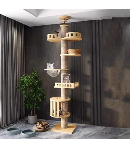 Kattenrek om op te hangen aan de deur, zitstok en klimmer voor katten, meertraps krabpaal met planken, kattenkam, springplatform om te spelen en te slapen