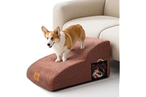 MASTERTOP Escaliers pour Chiens à 2 Marches Étendus en Mousse, Échelle Large pour Animaux de Compagnie, Escaliers Chien Antidérapant pour Animal Âgé/Blessé avec Housse Amovible et Lavable (Marron)
