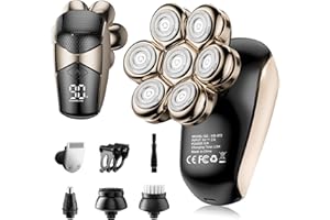 Veaprizper Electric Head Shaver for Bald Men: IPX7 Waterproof Electric Razor for Men - 7D Rotating Shaver with LED Display - 5-in-1 USB C Rechargeable Shaving Grooming Set