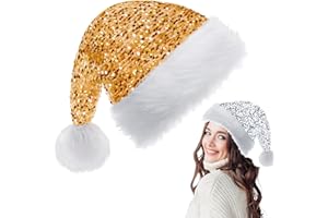 COSORO Pailletten Weihnachtsmütze für Erwachsene Kinder,Nikolausmütze Plüsche Weihnachtsmann Mütze,Unisex Warm Dicker Nikolaus Mütze Perfekt für Männer Frauen Familie Weihnachtsfeier